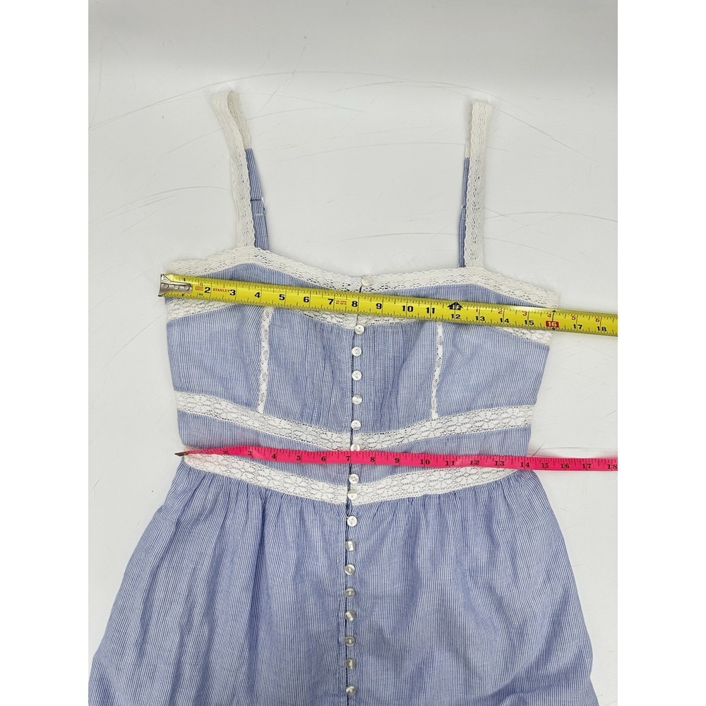 GAP Lace Trim Maxi Dress S Petite Blue Stripe Cotton Button Front Cottagecore - Picture 8 of 16